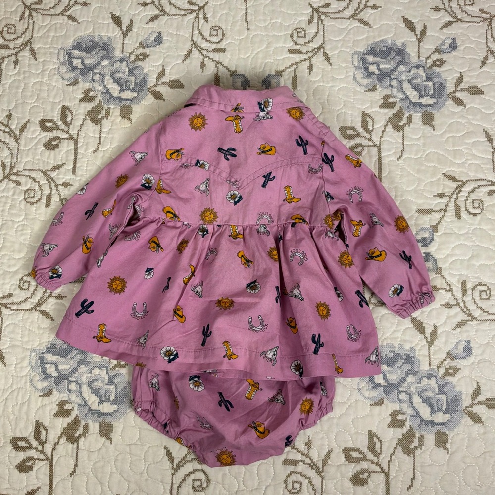 Wrangler Western Top & Bloomers Baby 0-3M Pink Excellent Cowgirl Print